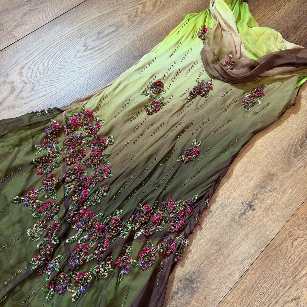 Vintage Y2K 100% Silk Beaded Dress Vintage Beaded Dress Fairy Prom Green Ombré - Picture 14 of 17